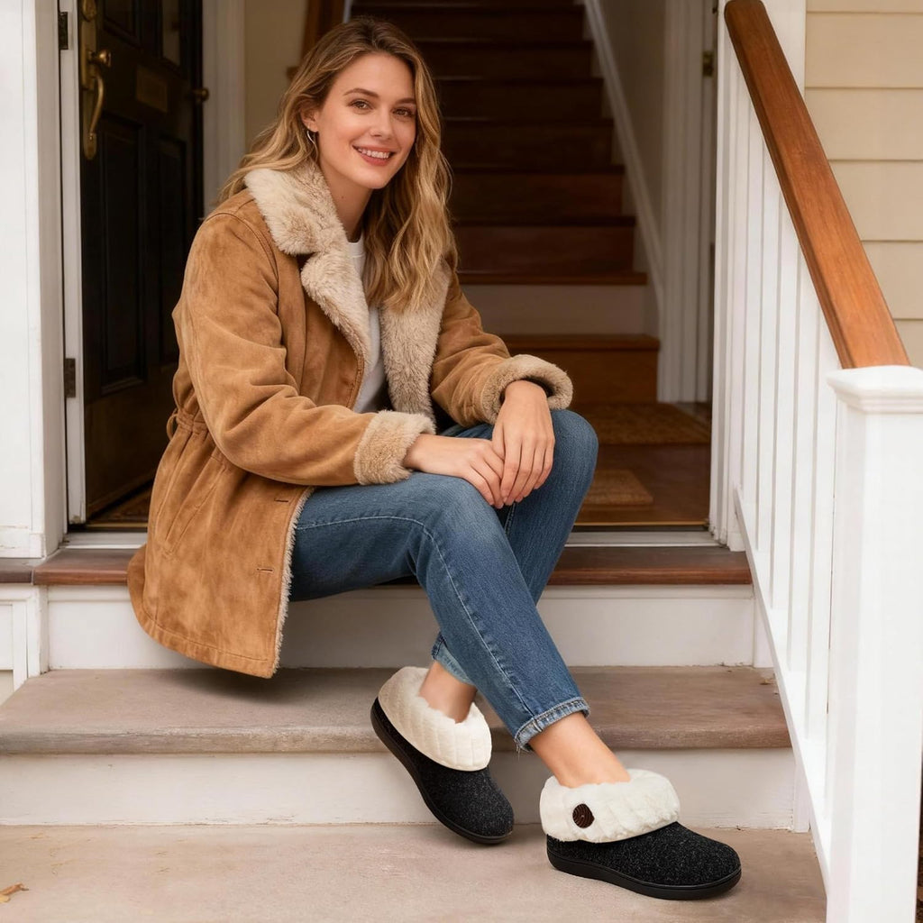 Women'S Warm Bootie Slippers House Shoes with Fuzzy Collar