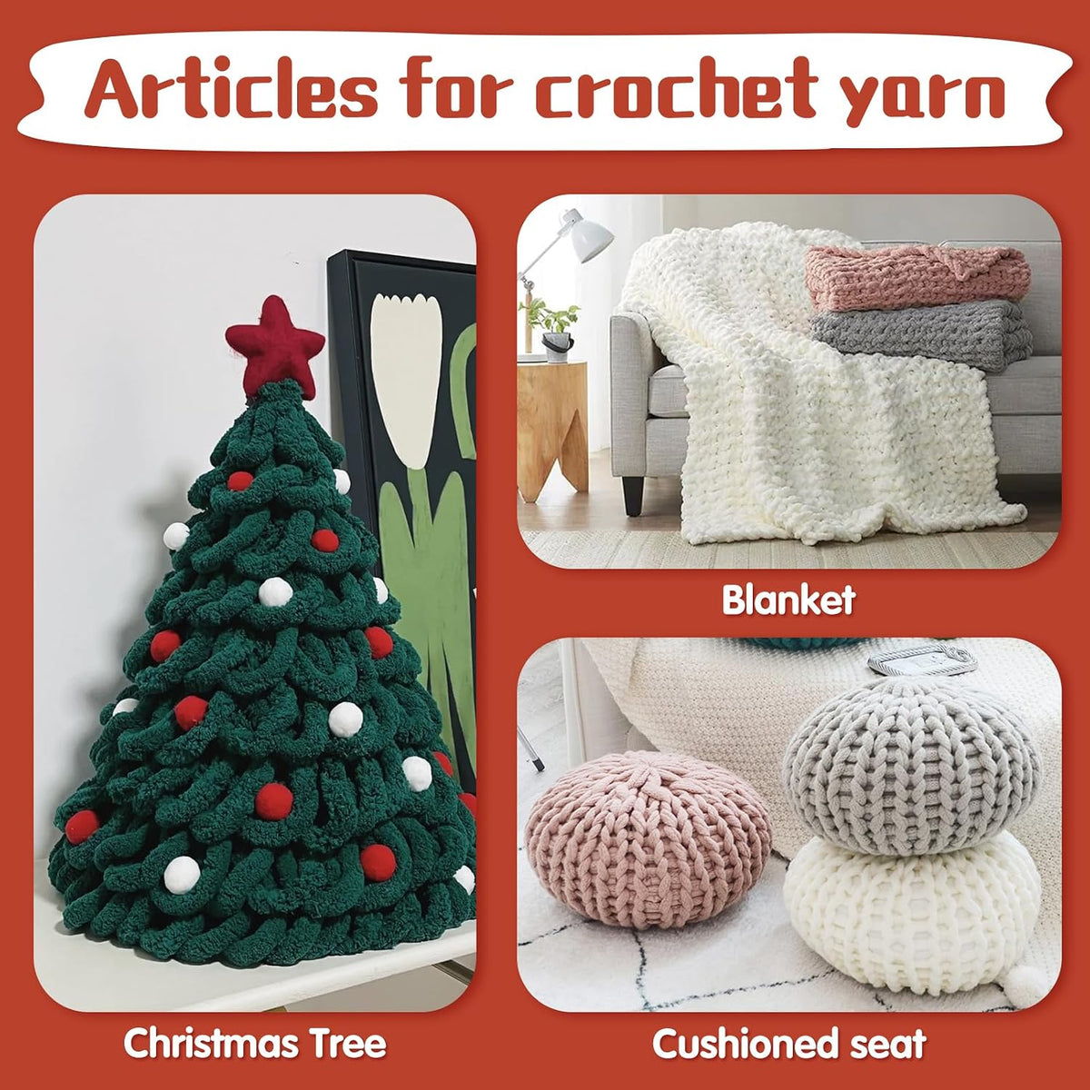 4 Pack Chunky Yarn for Hand Knitting - Chunky Chenille Blanket Yarn for Crocheting - Jumbo Fluffy Yarn for Crochet - Super Bulky Yarn 25 Yds 7.7 Oz Each Skein (Pure White)
