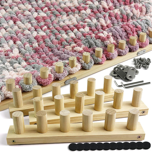 Chunky Blanket Loom Knitting Kit, 3-In-1 Adjustable Chunky Yarn Blanket Knit Loom with Anti-Slip Pads, 39In/99Cm Wooden Loom for Chunky Blanket, Chunky Knit Blanket Crochet Loom for Beginners