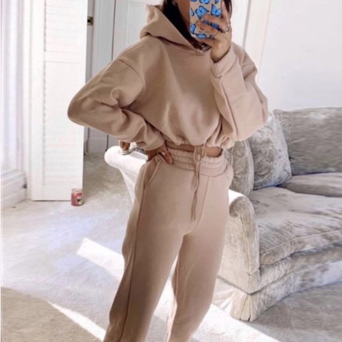 Stylish Women's 2-Piece Jogging Suit: Sexy Long Sleeve Hoodie & Comfortable Tracksuit for Fitness and Leisure