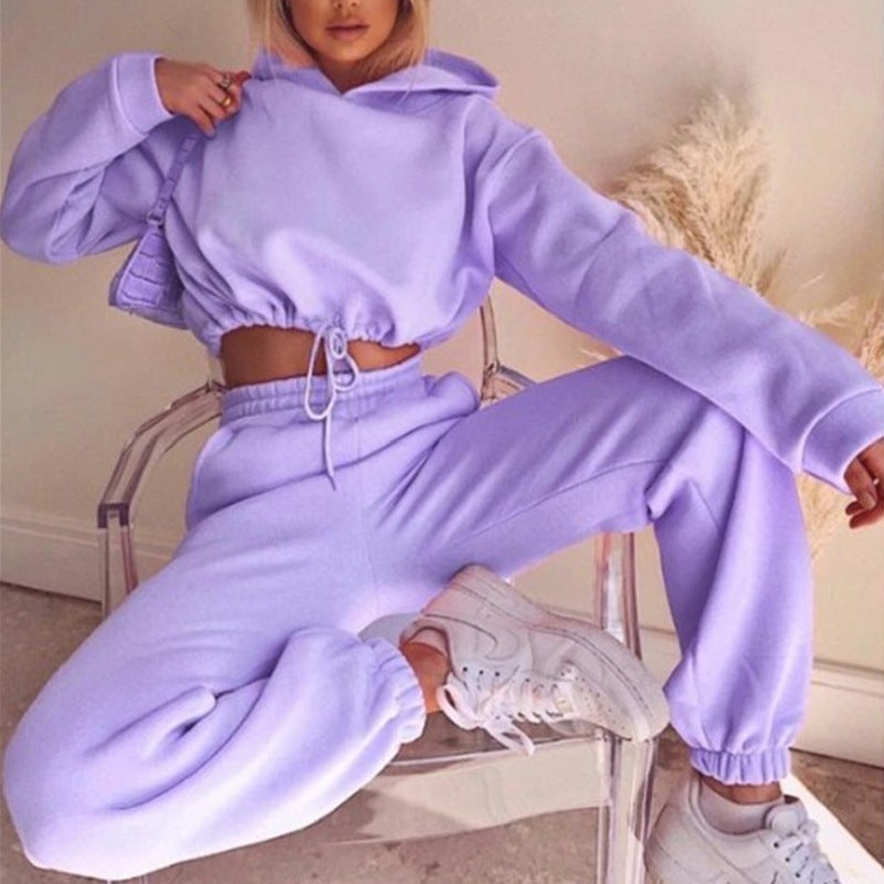 Stylish Women's 2-Piece Jogging Suit: Sexy Long Sleeve Hoodie & Comfortable Tracksuit for Fitness and Leisure
