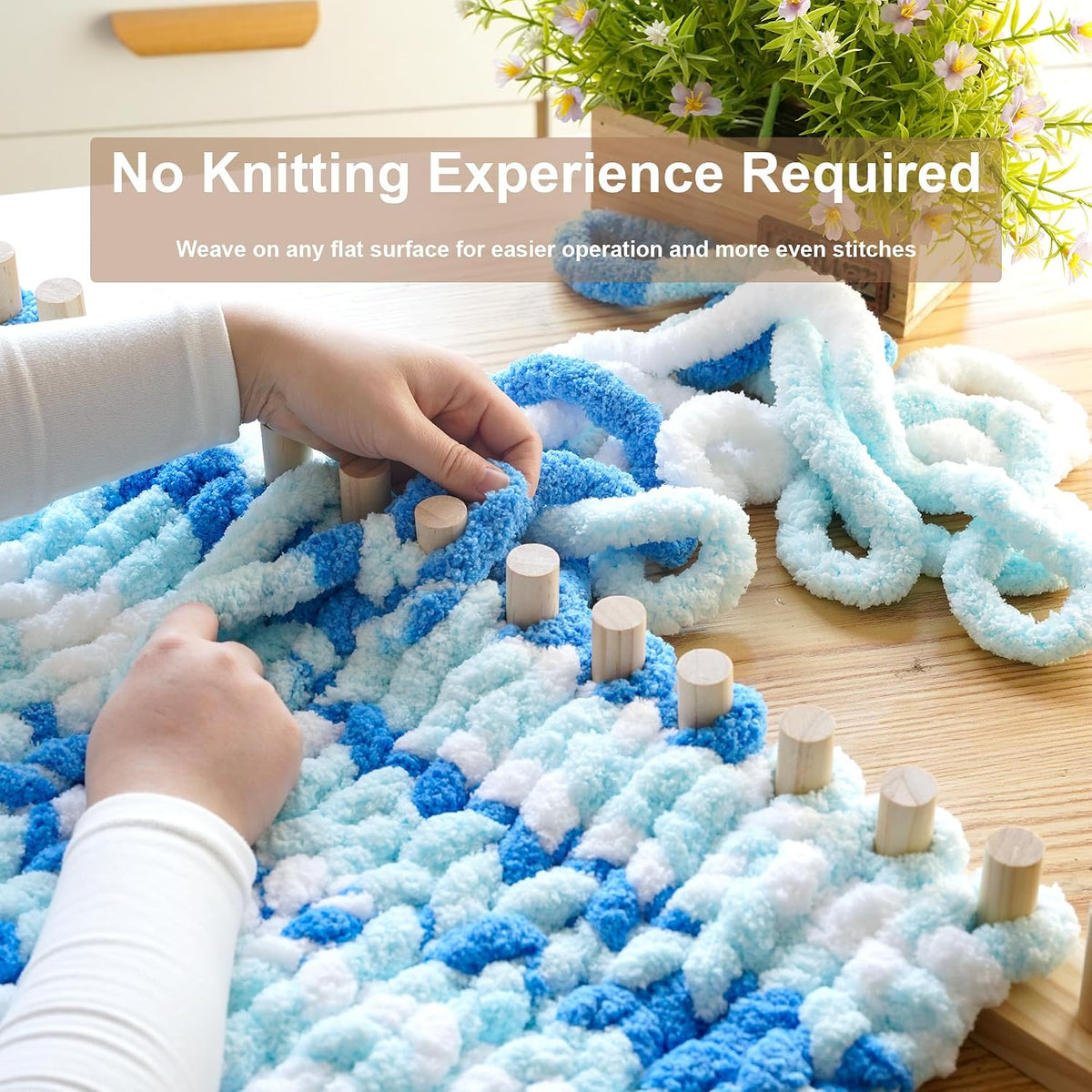 39'' Chunky Blanket Loom, Installation Free Knitting Loom for Beginners, Foldable Hand Knitting Yarn Chunky Blanket Kit for DIY Throw Blankets, Wooden Weaving Loom Craft Tools