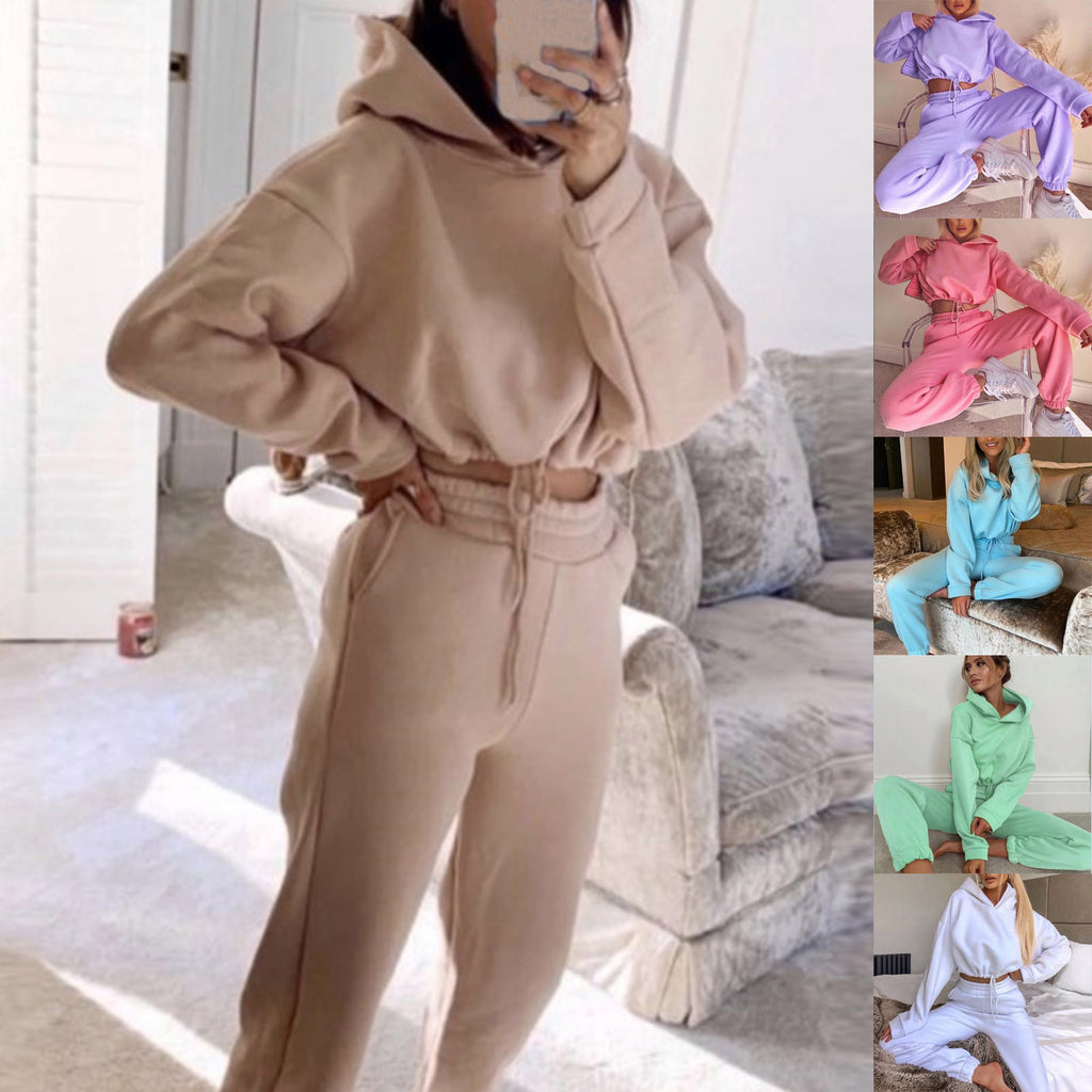 Stylish Women's 2-Piece Jogging Suit: Sexy Long Sleeve Hoodie & Comfortable Tracksuit for Fitness and Leisure