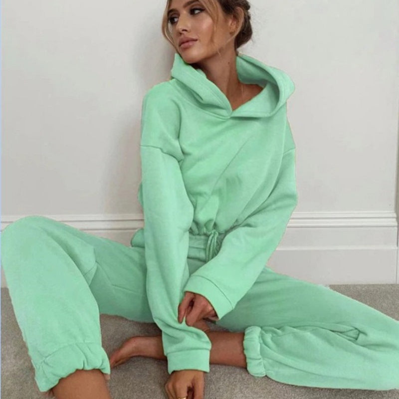 Stylish Women's 2-Piece Jogging Suit: Sexy Long Sleeve Hoodie & Comfortable Tracksuit for Fitness and Leisure