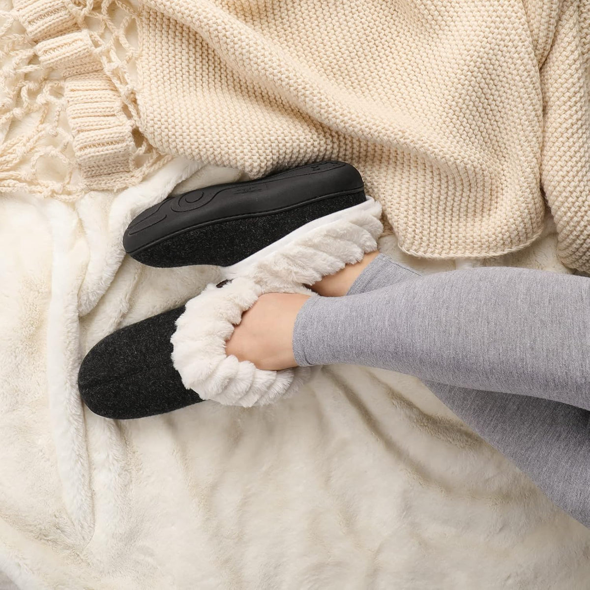 Women'S Warm Bootie Slippers House Shoes with Fuzzy Collar