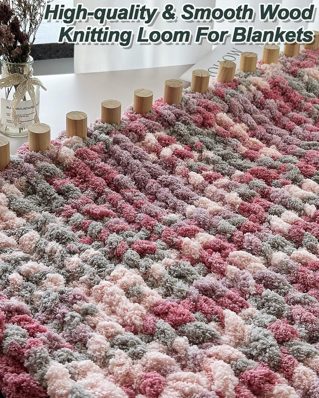 Chunky Blanket Loom Knitting Kit, 3-In-1 Adjustable Chunky Yarn Blanket Knit Loom with Anti-Slip Pads, 39In/99Cm Wooden Loom for Chunky Blanket, Chunky Knit Blanket Crochet Loom for Beginners