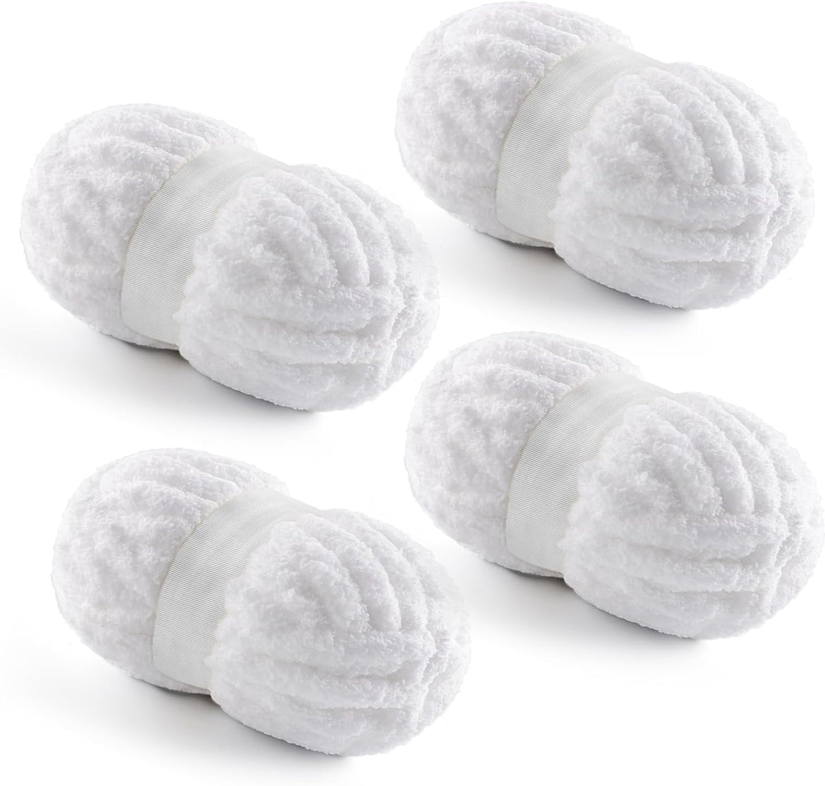 4 Pack Chunky Yarn for Hand Knitting - Chunky Chenille Blanket Yarn for Crocheting - Jumbo Fluffy Yarn for Crochet - Super Bulky Yarn 25 Yds 7.7 Oz Each Skein (Pure White)